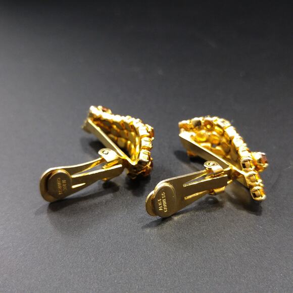 Alice Caviness Topaz Rhinestone Earrings, 1960s Vintage Jewelry - Picture 5 of 10